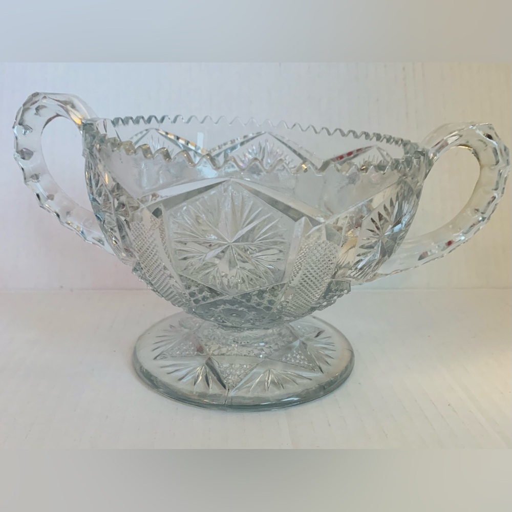 Vintage Footed Two Handled Pressed Glass Compote Bowl 4" Tall